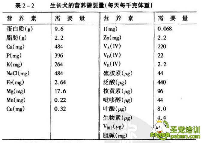 狗狗營(yíng)養(yǎng)元素表